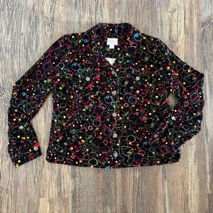 Christopher & Banks Corduroy Jacket Womens L Black Colorful Circles Scribbles